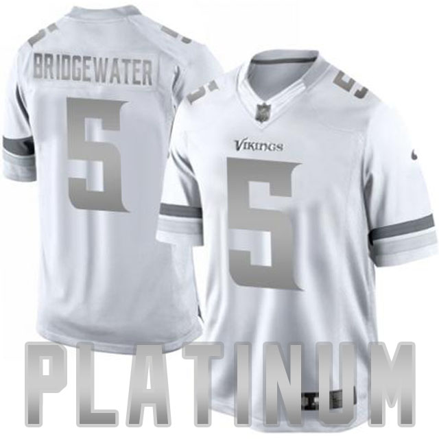 Men's Minnesota Vikings #5 Teddy Bridgewater White Platinum Limited Jersey