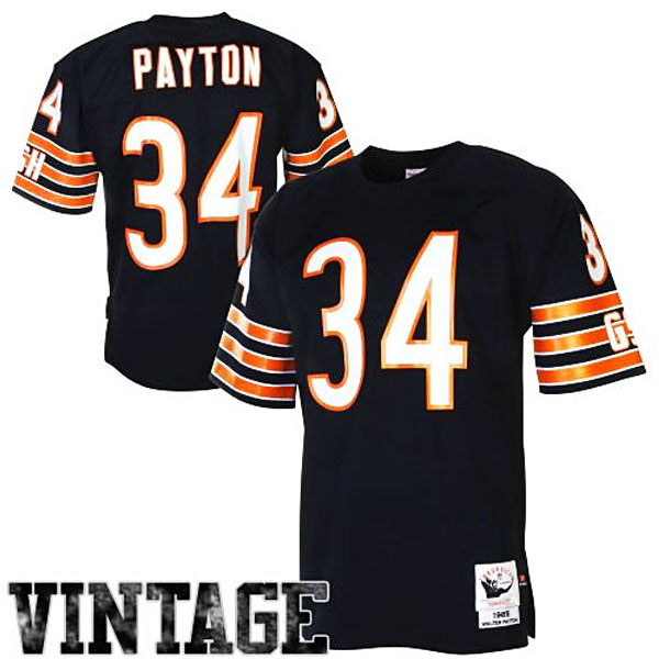 Mens Chicago Bears #34 Walter Payton Mitchell & Ness Navy Blue 1985 Authentic Throwback Jersey