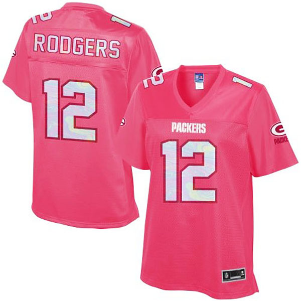 Women's Green Bay Packers #12 Aaron Rodgers Pro Line Pink Jersey