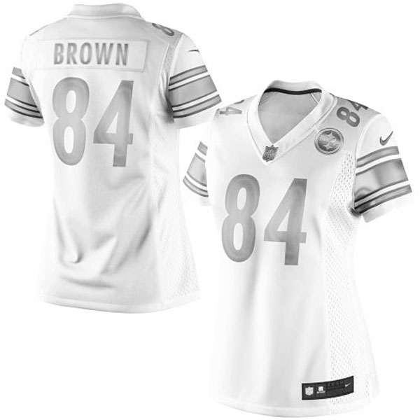 Women's Pittsburgh Steelers #84 Antonio Brown Nike White Platinum Jersey