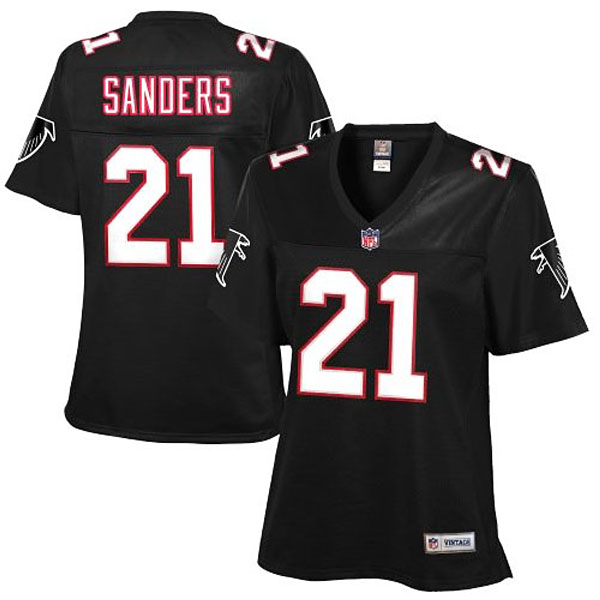 Women's Atlanta Falcons #21 Deion Sanders Black Retired Player Jersey