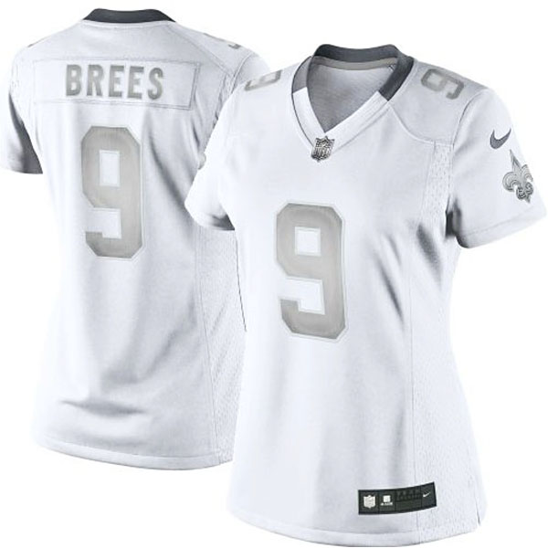 Women's New Orleans Saints #9 Drew Brees Nike White Platinum Jersey