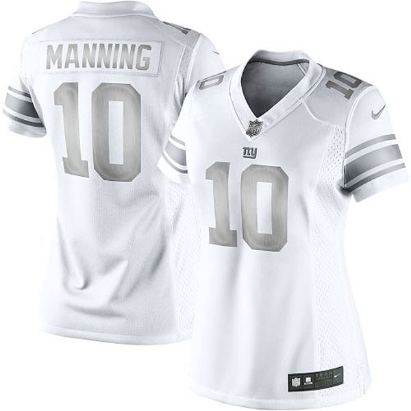 Women's New York Giants #10 Eli Manning Nike White Platinum Jersey