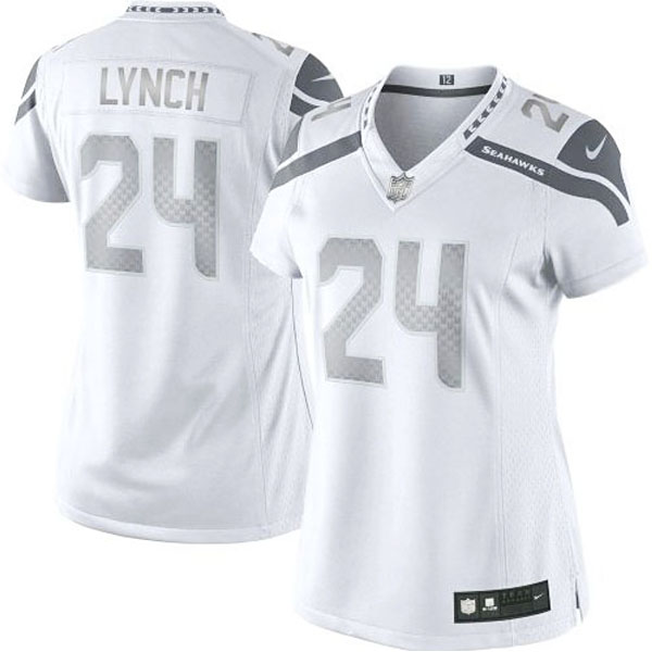 Women's Seattle Seahawks #24 Marshawn Lynch Nike White Platinum Jersey