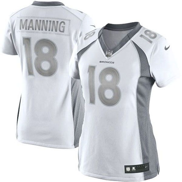 Women's Denver Broncos #18 Peyton Manning Nike White Platinum Jersey