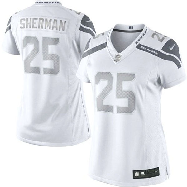 Women's Seattle Seahawks #25 Richard Sherman Nike White Platinum Jersey