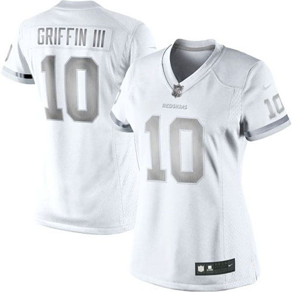 Women's Washington Redskins #10 Robert Griffin III Nike White Platinum Jersey