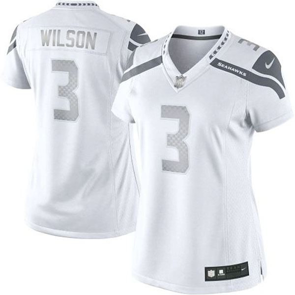 Women's Seattle Seahawks #3 Russell Wilson Nike White Platinum Jersey