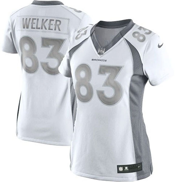 Women's Denver Broncos #83 Wes Welker Nike White Platinum Jersey