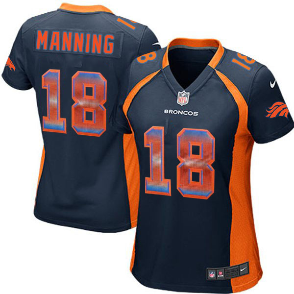 Women New Nike Denver Broncos #18 Peyton Manning Elite Navy Blue Jersey