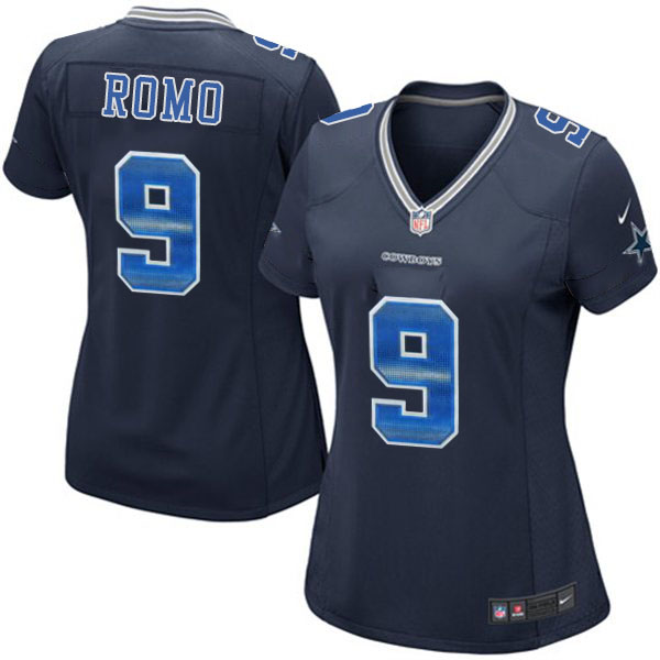 Women New Nike Dallas Cowboys #9 Tony Romo Elite Navy Blue Jersey