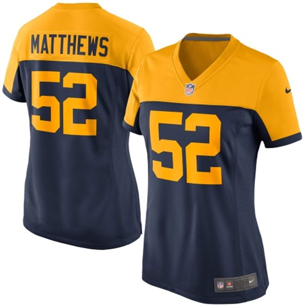 Women's Green Bay Packers #52 Clay Matthews Navy Blue Game Alternate Jersey