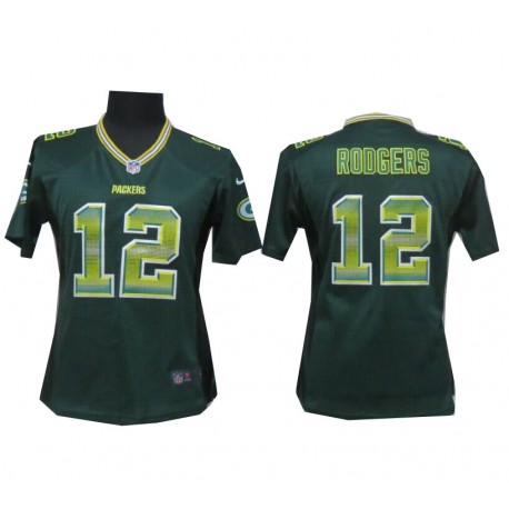 Women's Green Bay Packers #12 Aaron Rodgers Green Fashion Strobe Jersey