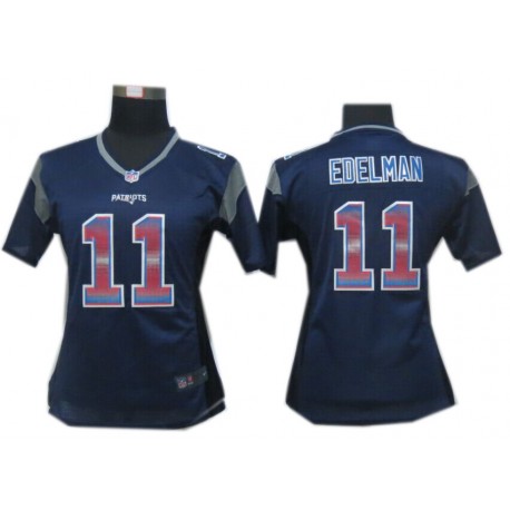 Women's New England Patriots #11 Julian Edelman Navy Blue Fashion Strobe Jersey