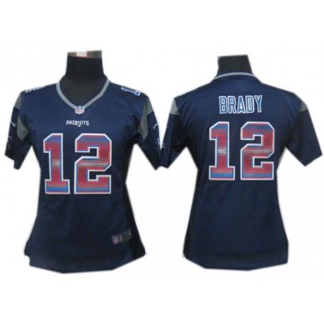 Women's New England Patriots #12 Tom Brady Navy Blue Fashion Strobe Jersey