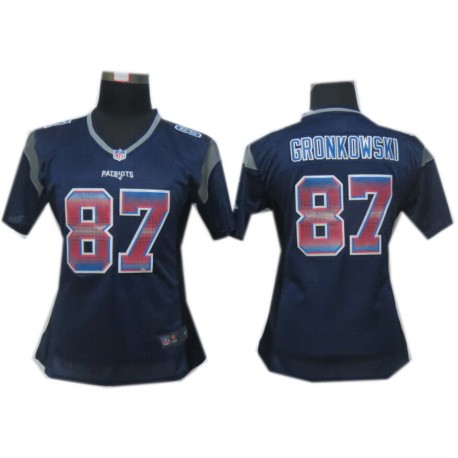 Women's New England Patriots #87 Rob Gronkowski Navy Blue Fashion Strobe Jersey