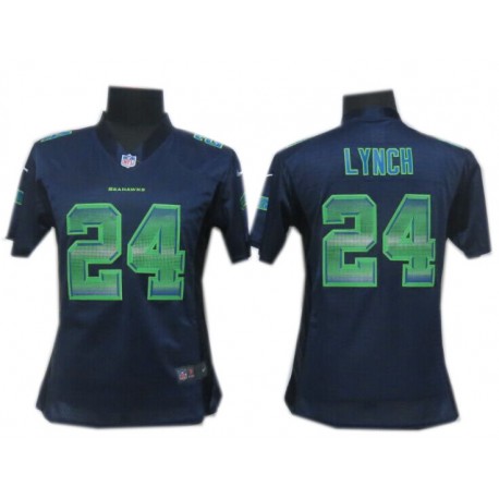 Women's Seattle Seahawks #24 Marshawn Lynch Navy Blue Fashion Strobe Jersey