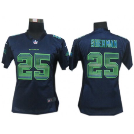 Women's Seattle Seahawks #25 Richard Sherman Navy Blue Fashion Strobe Jersey