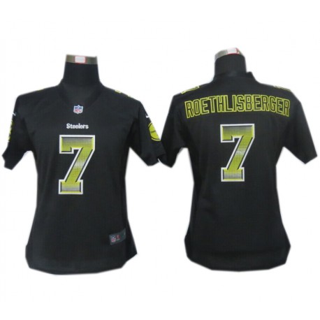 Women's Pittsburgh Steelers #7 Ben Roethlisberger Black Fashion Strobe Jersey