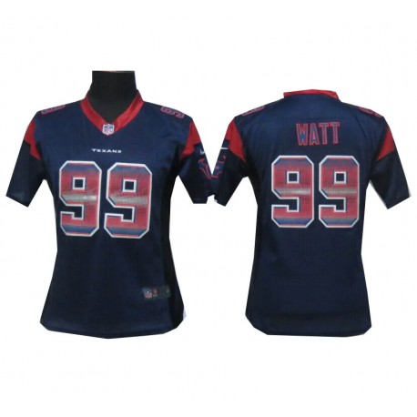 Women's Houston Texans #99 J.J. Watt Navy Blue Fashion Strobe Jersey