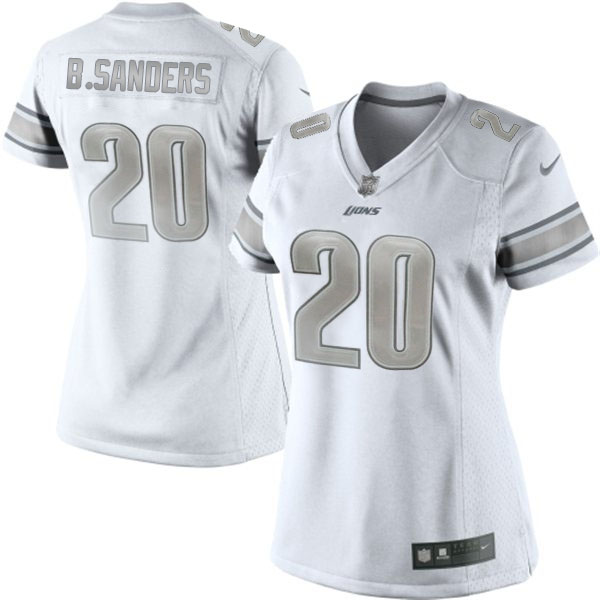 Women's Detroit Lions #20 Barry Sanders Nike White Platinum Jersey