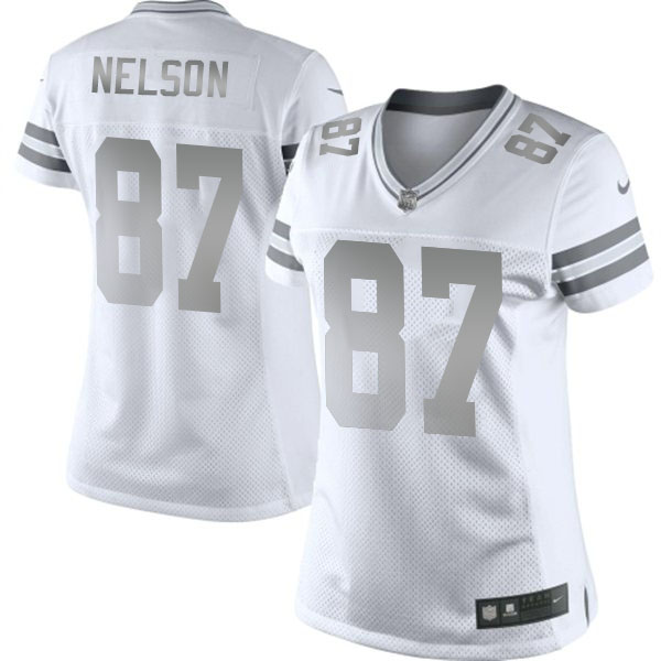 Women's Green Bay Packers #87 Jordy Nelson Nike White Platinum Jersey