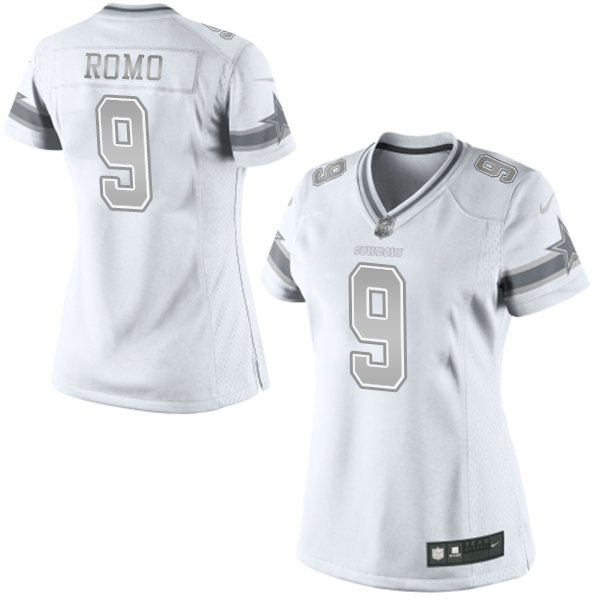 Women's Dallas Cowboys #9 Tony Romo Nike White Platinum Jersey