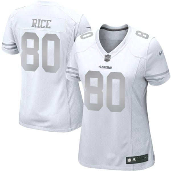 Women's San Francisco 49ers #80 Jerry Rice White Platinum Limited Jersey