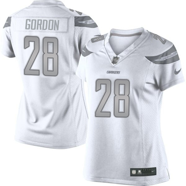 Women's San Diego Chargers #28 Melvin Gordon White Platinum Limited Jersey