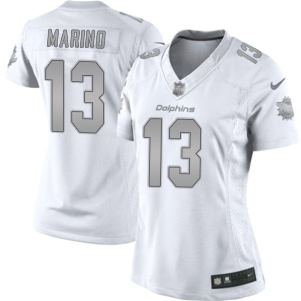 Women's Miami Dolphins #13 Dan Marino White Platinum Limited Jersey