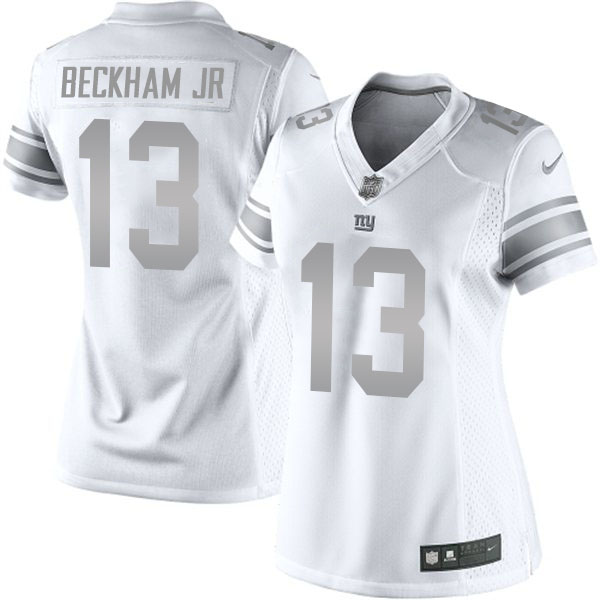 Women's New York Giants #13 Odell Beckham Jr White Platinum Limited Jersey