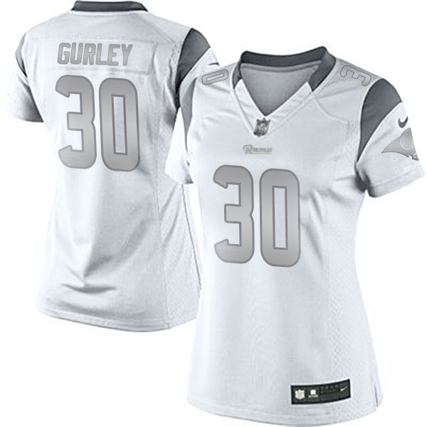 Women's St. Louis Rams #30 Todd Gurley White Platinum Limited Jersey