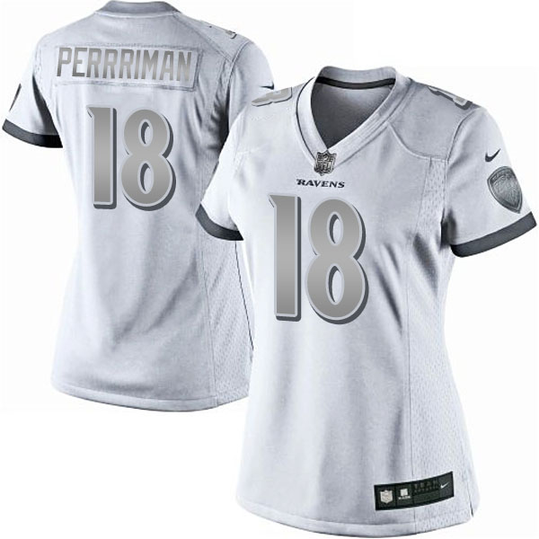 Women's Baltimore Ravens #18 Breshad Perriman White Platinum Limited Jersey