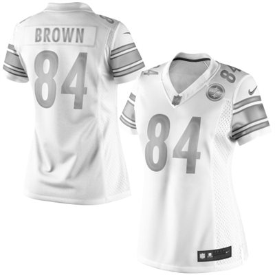 Women's Pittsburgh Steelers #84 Antonio Brown White Platinum Limited Jersey