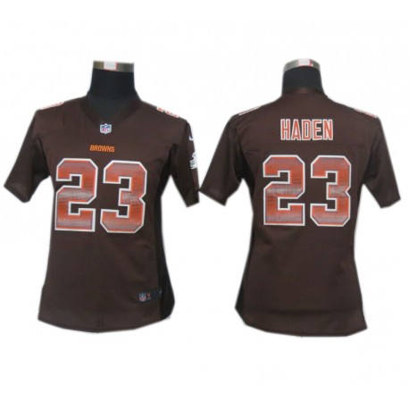 Women's Cleveland Browns #23 Joe Haden Brown Fashion Strobe Jersey