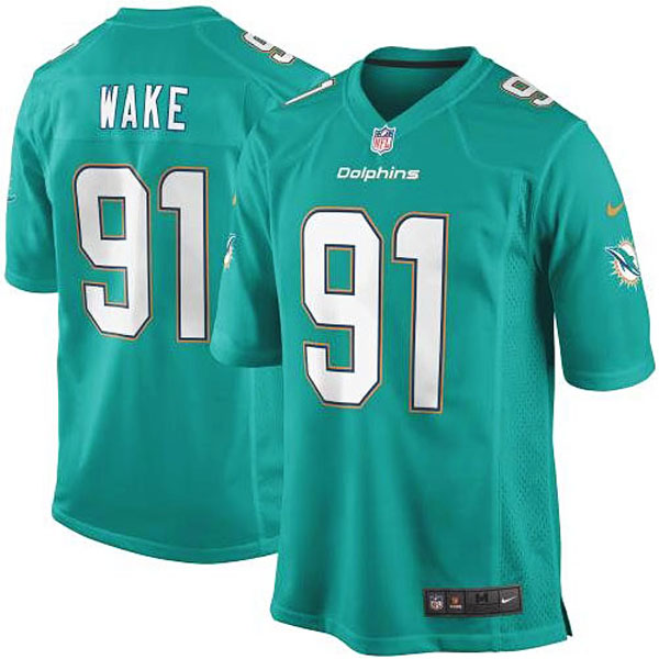 Youth Miami Dolphins #91 Cameron Wake Nike Aqua Team Color Game Jersey