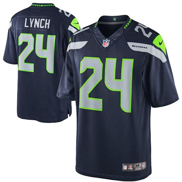 Youth Seattle Seahawks #24 Marshawn Lynch Nike College Navy Limited Jersey