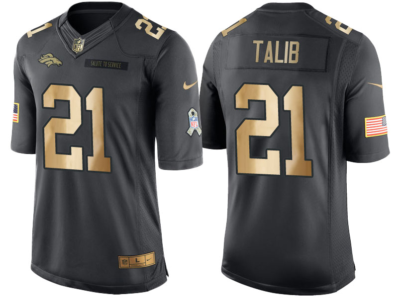 Broncos #21 Aqib Talib Anthracite 2016 Christmas Gold Salute to Service Jersey