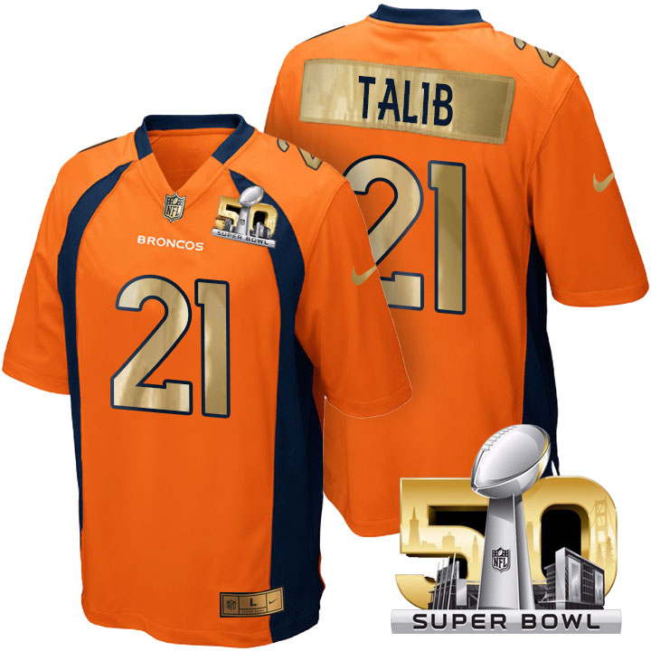 Denver Broncos #21 Aqib Talib Orange Super Bowl 50 Special Edition Golden Jersey