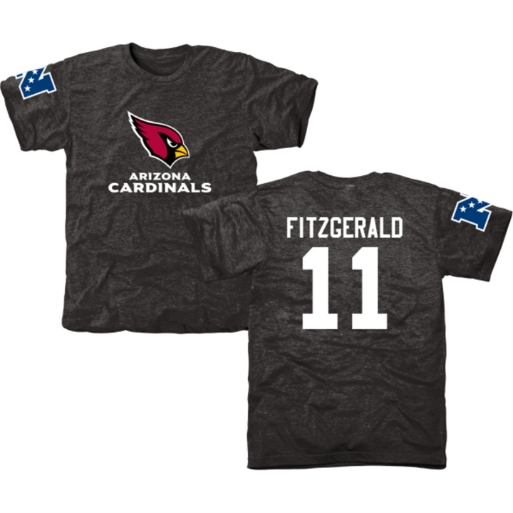 Arizona Cardinals #11 Larry Fitzgerald Black Name & Number Tri-Blend T-shirt