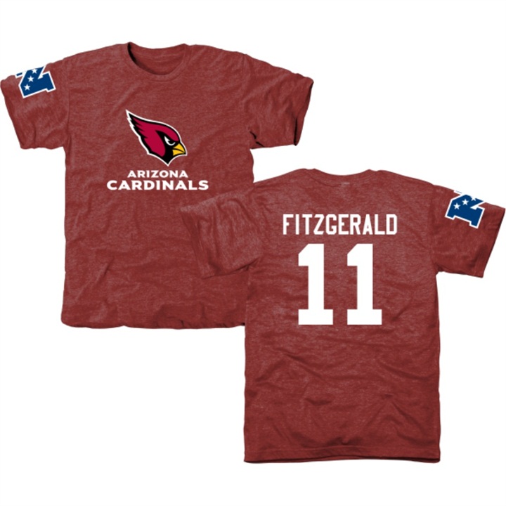 Arizona Cardinals #11 Larry Fitzgerald Red Name & Number Tri-Blend T-shirt