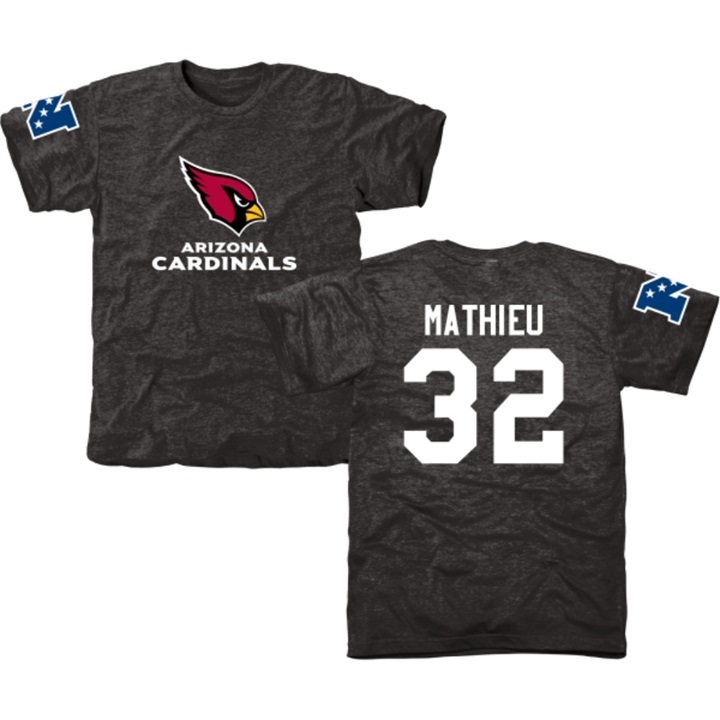 Arizona Cardinals #32 Tyrann Mathieu Black Name & Number Tri-Blend T-shirt