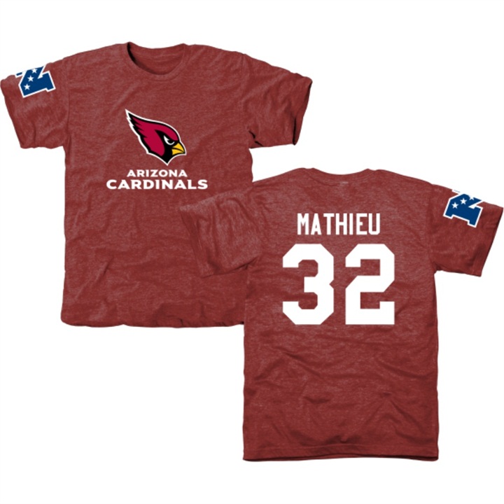 Arizona Cardinals #32 Tyrann Mathieu Red Name & Number Tri-Blend T-shirt