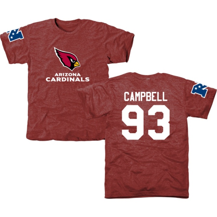 Arizona Cardinals #93 Calais Campbell Red Name & Number Tri-Blend T-shirt