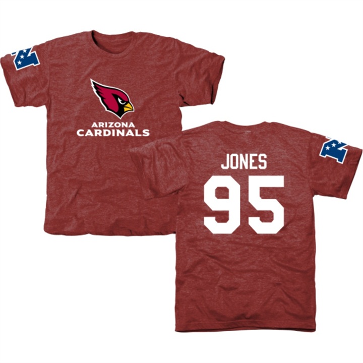 Arizona Cardinals #95 Chandler Jones Red Name & Number Tri-Blend T-shirt