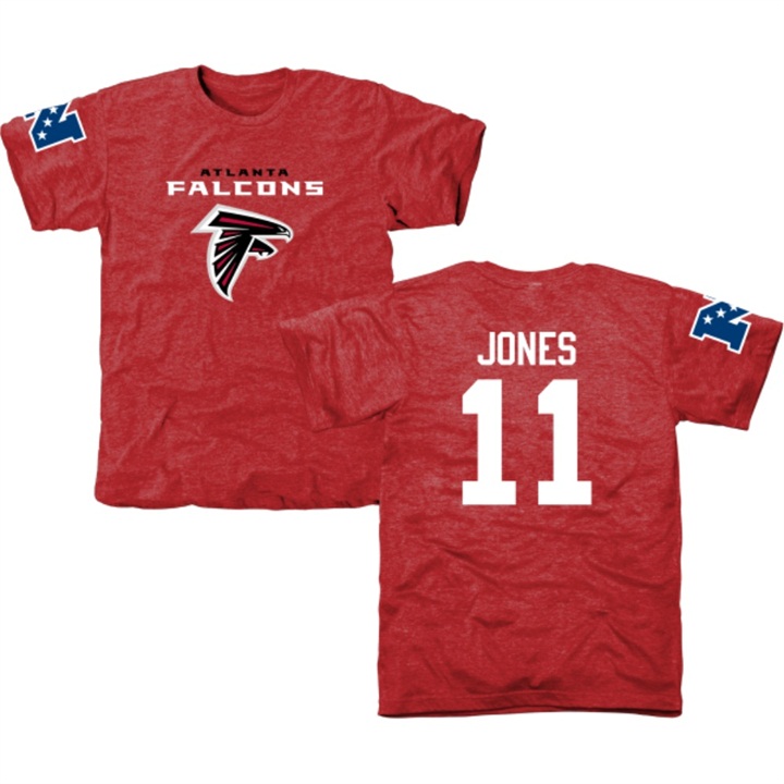 Atlanta Falcons #11 Julio Jones Red Name & Number Tri-Blend T-shirt