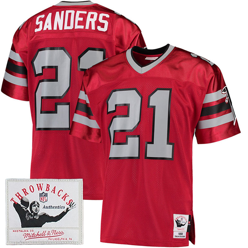 NFL Atlanta Falcons #21 Deion Sanders Red Throwback Jersey