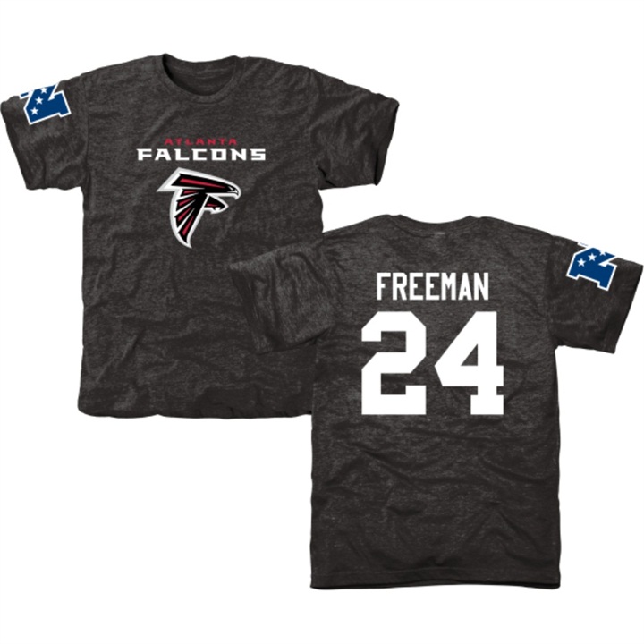 Atlanta Falcons #24 Devonta Freeman Black Name & Number Tri-Blend T-shirt