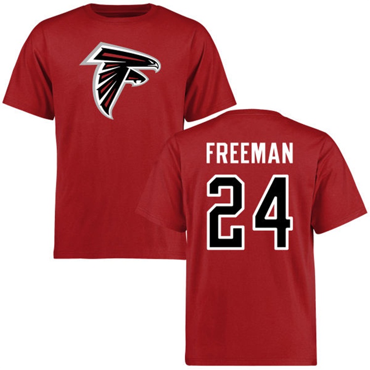 Atlanta Falcons #24 Devonta Freeman Name & Number Red Logo T-shirt