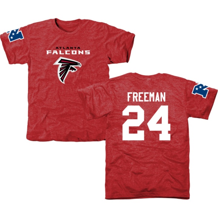 Atlanta Falcons #24 Devonta Freeman Red Name & Number Tri-Blend T-shirt